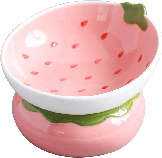 Ceramic Raised Cat Food Bowl - Pink Elevated Dish For Indoor Cats With Anti-Vomiting And Spinal Protection