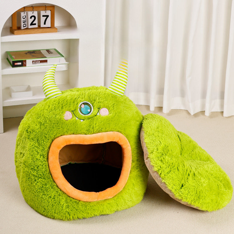 Fully Enclosed Safe And Cozy Cartoon Monster Pet Bed For Dogs And Cats Four Seasons Universal Soft And Warm For Winter Cat House
