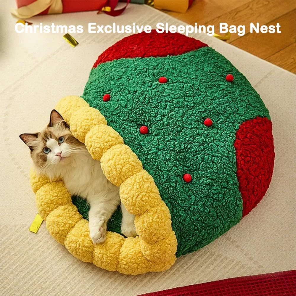 Christmas Sock Shaped Cat Nest, Cat Bed, Winter Warm Semi-Enclosed Cat Sleeping Bag, Or Christmas Small Dog Kennel