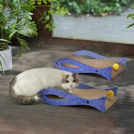 Cat Scratcher Fish Shape Cat Scratcher Pads Cat Scratching Cardboard Lounge Durable Cat Scratcher With Ball Toy For Indoor Cats