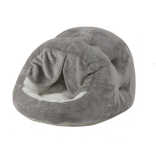 New Short Velvet Mongolian Bag With Door Curtain Plush Comfortable Semi-closed Pet Cat Kennel Supplies