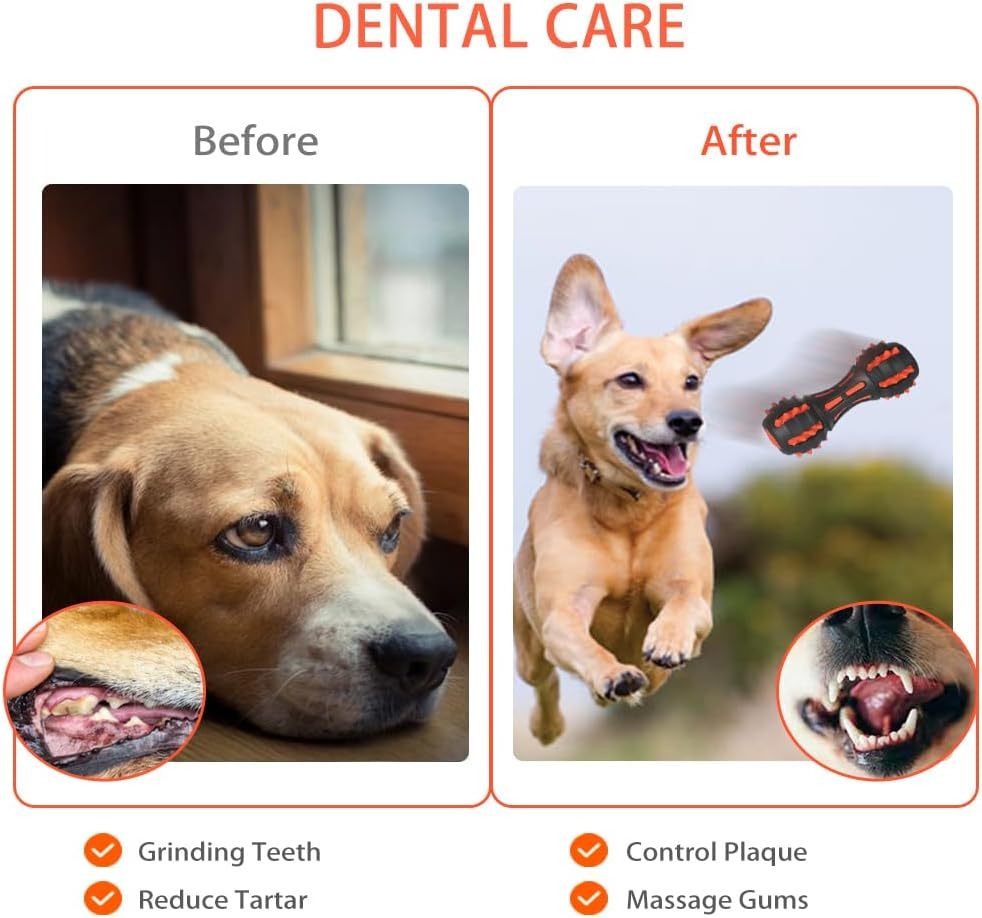 Dog Squeaky Toys For Aggressive Chewers Almost Indestructible Squeaky Toys For Dogs Teething Chew Toys For Medium Large Breed Durable Rubber Dog Toy Dumbbell Shape
