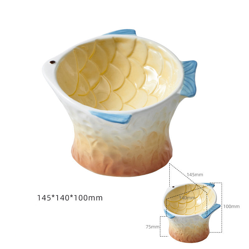 Ceramic Cat Feeder Fish Shape Elevated Bowls  Shallow Angled Non Slip Whisker Fatigue Bowl Tilted Pet Feeder