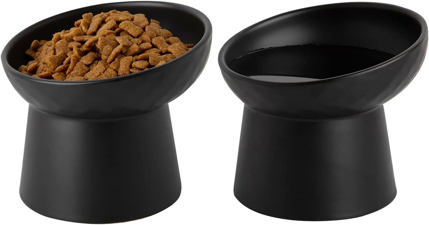 Ceramic Raised Cat Bowls Elevated Porcelain Pet Feeder Dish For Cats And Small Dogs Stress-Free Tilted Pet Food And Water Bowls Set Dishwasher And Microwave Safe
