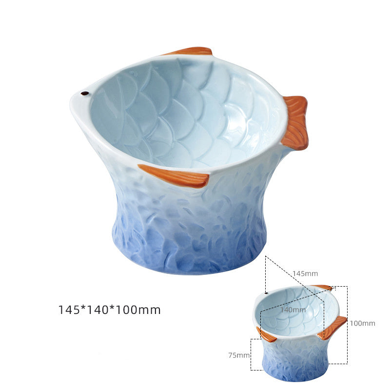 Ceramic Cat Feeder Fish Shape Elevated Bowls  Shallow Angled Non Slip Whisker Fatigue Bowl Tilted Pet Feeder