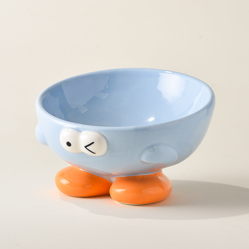 Cute Expression Pet Bowl Oblique Ceramic Bowl Tall Cat Bowl Cat Food Bowl Dog Basin Cat Food Basin Cervical Spine Protection