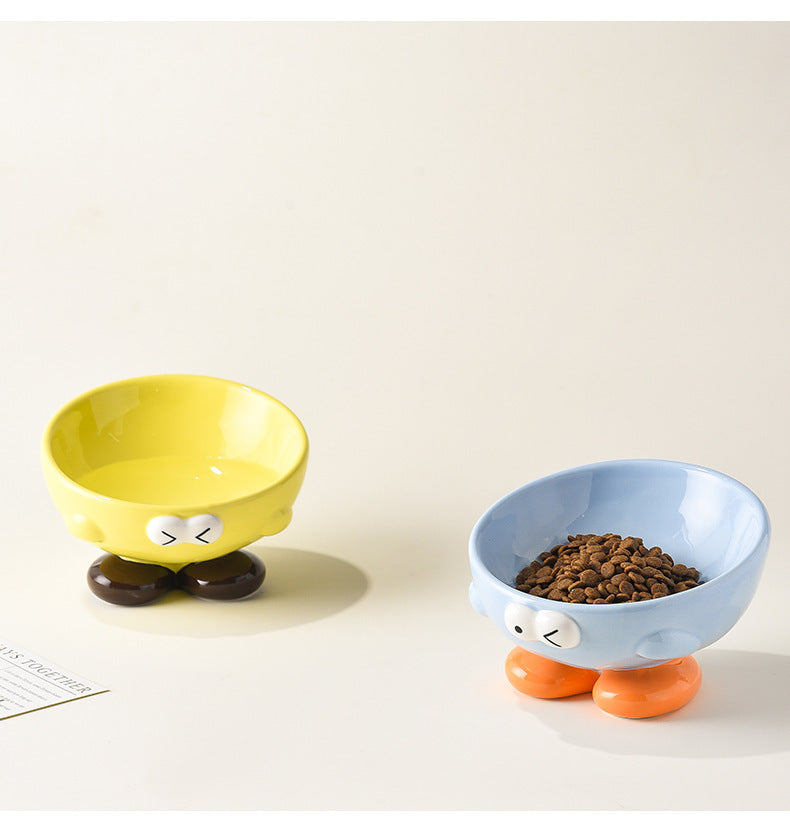 Cute Expression Pet Bowl Oblique Ceramic Bowl Tall Cat Bowl Cat Food Bowl Dog Basin Cat Food Basin Cervical Spine Protection