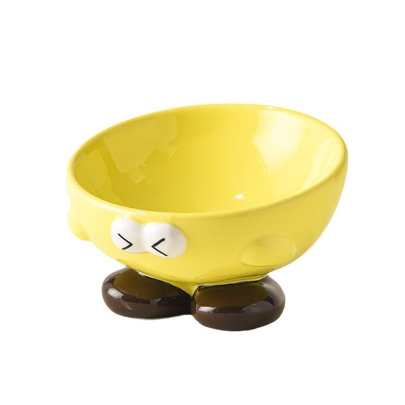 Cute Expression Pet Bowl Oblique Ceramic Bowl Tall Cat Bowl Cat Food Bowl Dog Basin Cat Food Basin Cervical Spine Protection