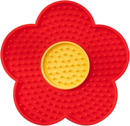 Cats Lick Pad With Suctions Cup Slow Feeders Licking Mat Flower Shape Silicone Pad With Suctions Cup Dog Licking Mat Silicone