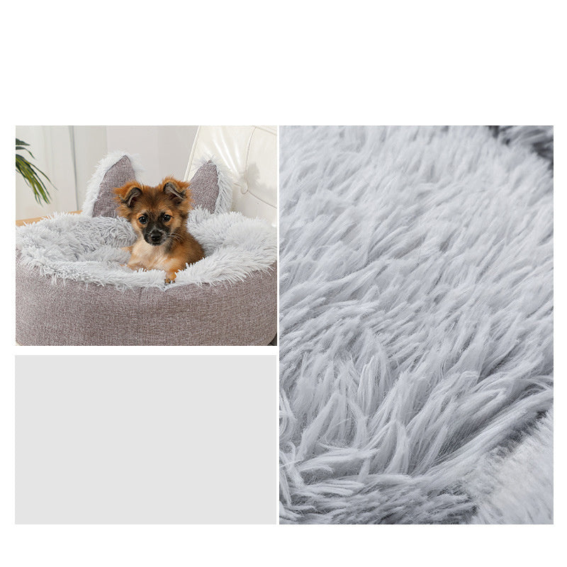 Plush Cat Bed Cat Ear Cat Indoor Hut Furry Cat Crate Cushion Removable Cat Nest Bed With Non-slip Bottom For Cold Weather