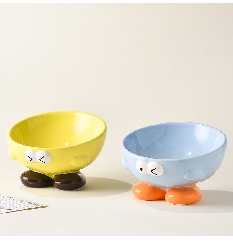 Cute Expression Pet Bowl Oblique Ceramic Bowl Tall Cat Bowl Cat Food Bowl Dog Basin Cat Food Basin Cervical Spine Protection