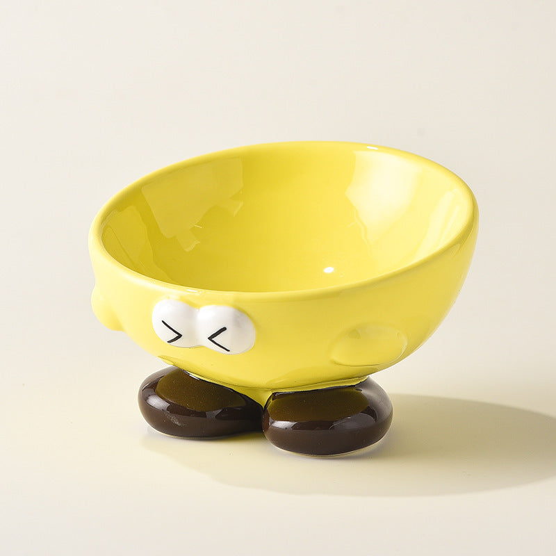 Cute Expression Pet Bowl Oblique Ceramic Bowl Tall Cat Bowl Cat Food Bowl Dog Basin Cat Food Basin Cervical Spine Protection