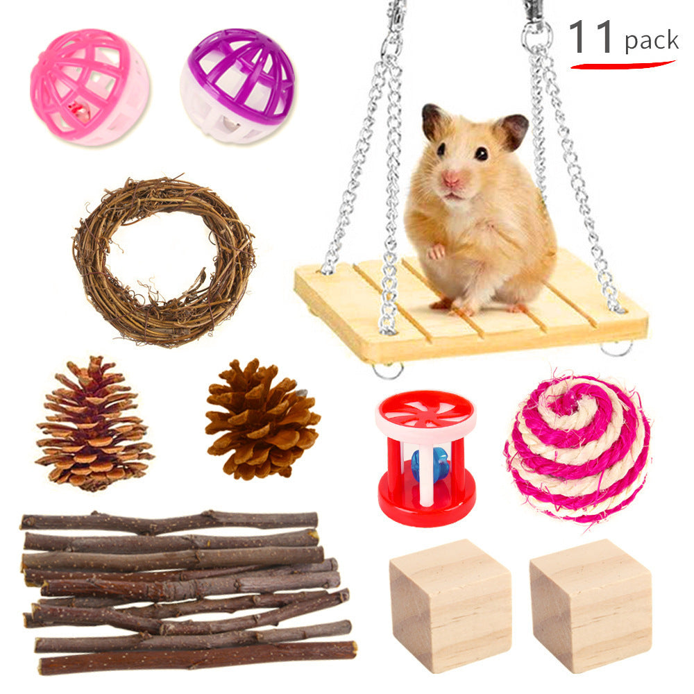 Pet Rabbit Guinea Pig Parrot Playing Molar Wooden Supplies Combination