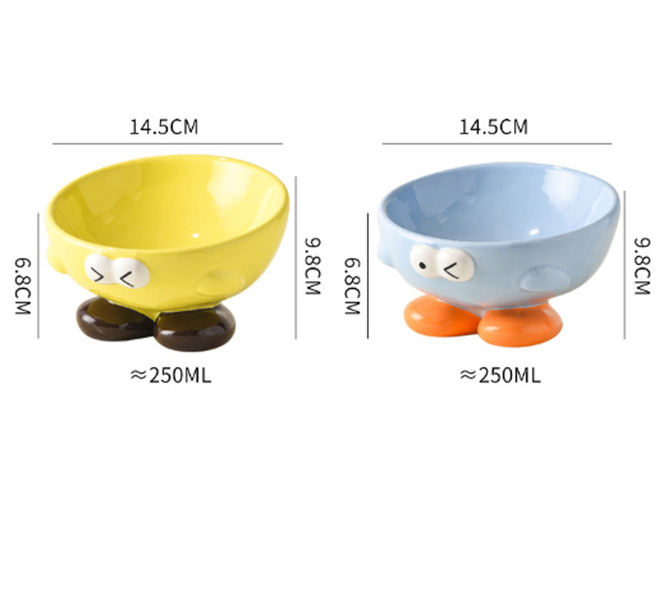 Cute Expression Pet Bowl Oblique Ceramic Bowl Tall Cat Bowl Cat Food Bowl Dog Basin Cat Food Basin Cervical Spine Protection